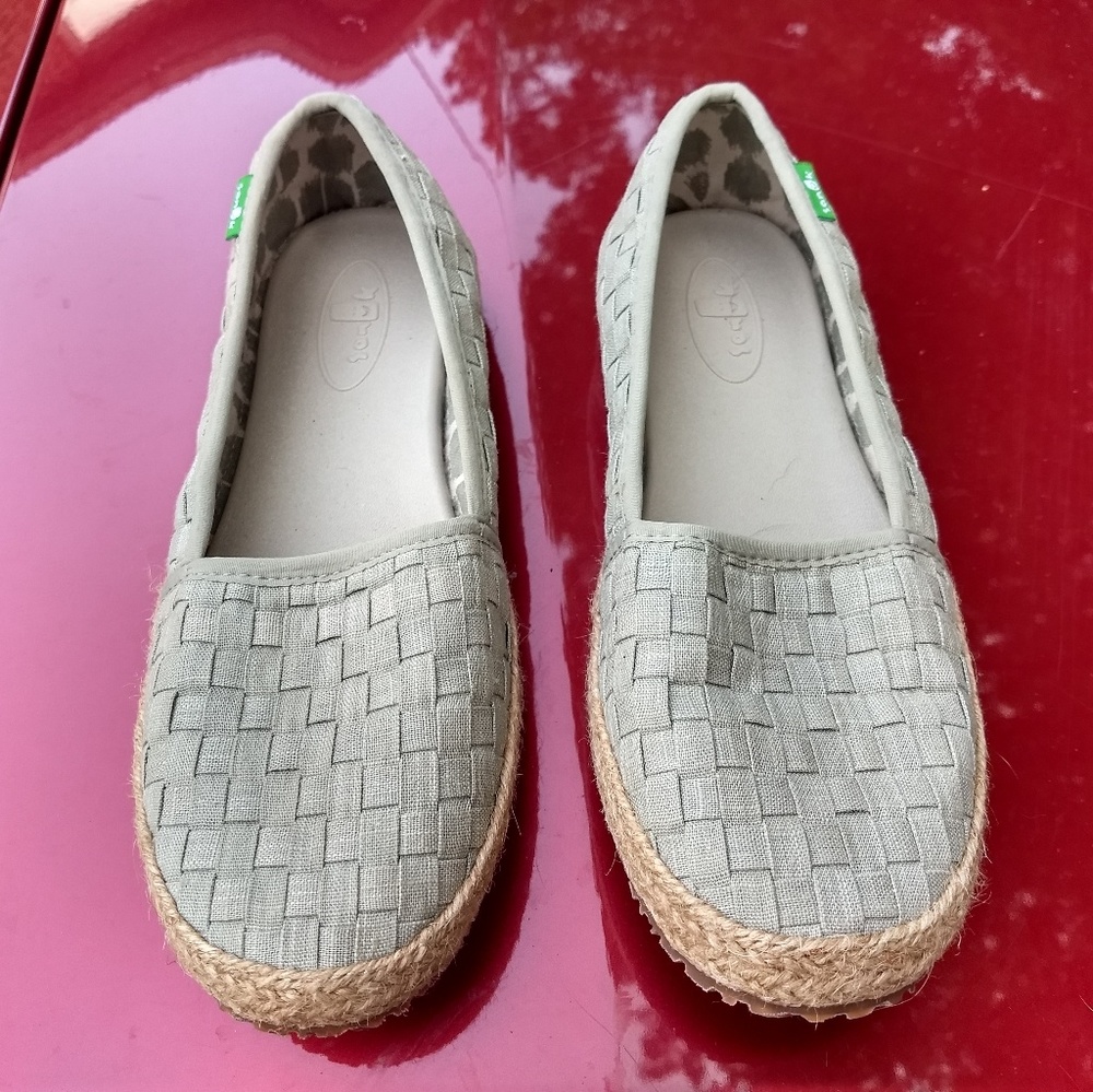 Sanuk Woven Sage/Mint Green Espadrilles Sz 6
